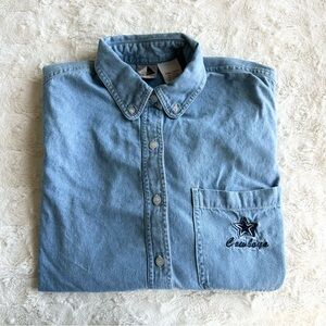 Vintage Dallas Cowboys Shirt Womens Small Blue Denim Embroidered Star Western